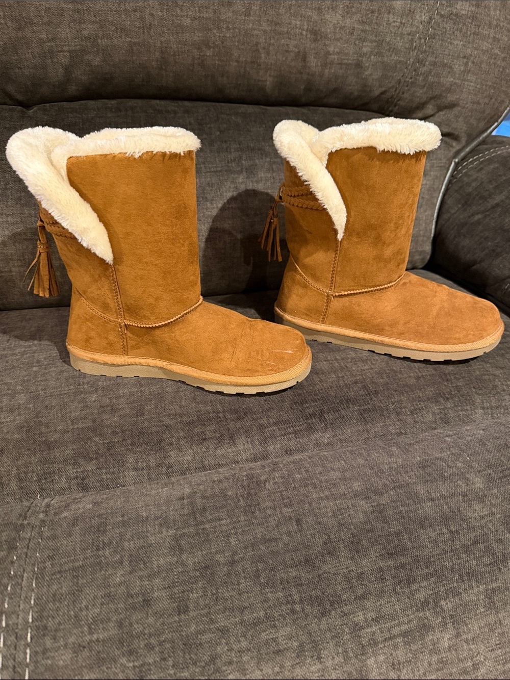 Women's Tan Suede Faux-Fur Lined Winter Boots